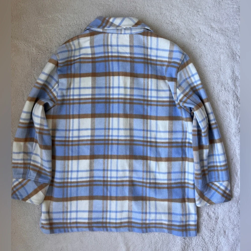 Kensie Jeans Plaid Shacket in Blue and Brown Women Size Medium